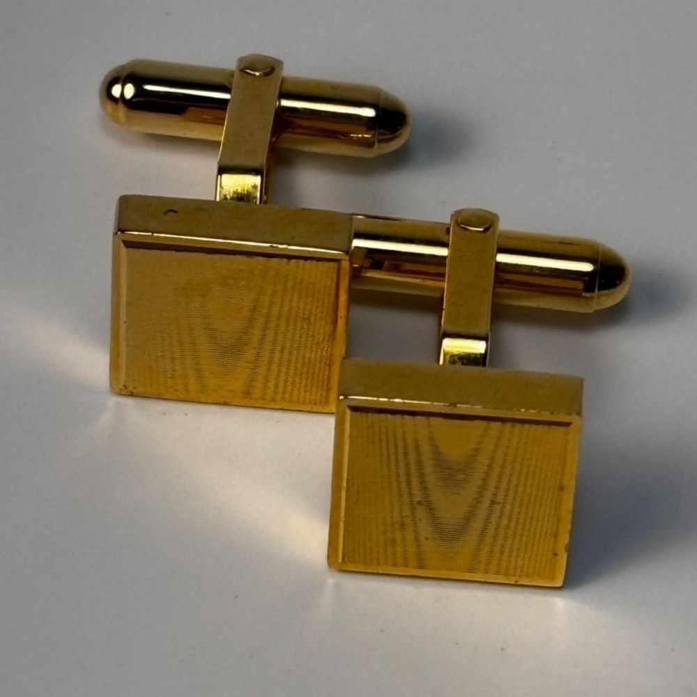 Christian Dior Vintage Cuff Links Gold Tone Wood Grain Decor Signed - Picture 3 of 6